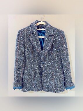 Etcetera Blue Multicolor Tweed Blazer Jacket